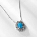 wholesale S925 sterling silver plated with white gold, new geometric synthetic turquoise necklace for women vintage style, dropshipping-0-4