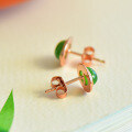 wholesale Rose gold-plated 925 silver inlaid with Hetian jade earrings, court-style ancient elegance gemstone stud earrings-0-3