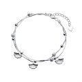 wholesale S925 Sterling Silver Sand Bead Ginkgo Leaf Double Layer Minimalist Silver Bracelet, Bohemian Style Versatile Design Sense Light Luxury Double Layer Bracelet-0-4