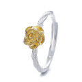 wholesale S925 Silver Fashion Korean Japanese Twist Pattern Gold Flower Personality Temperament Minimalist Style Trendy Versatile Open Ring-0-4