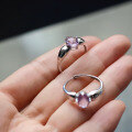 wholesale S925 silver natural amethyst ring, fireworks-cut cabochon adjustable ring, live streaming supply-0-2