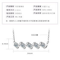 Sterling Silver Wave Waist Pendant Necklace with Moissanite for Women-Slim Waist Necklace [White Gold  925 Silver]