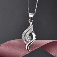 wholesale 925 Sterling Silver Women's Fashion Korean-style Luxury Waterdrop Pendant with Inlaid Diamond Zircon Heart Necklace Wholesale Manufacturer-Single Pendant - Without Chain>925 Silver