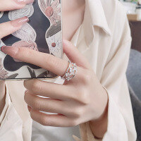 wholesale S925 Sterling Silver Korean Dongdaemun Style Floral Adjustable Ring for Women, Sweet and Versatile Creative Index Finger Ring-1341FJ/approx. 3.5g Opening adjustable