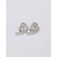 wholesale 925 Sterling Silver Clover Earrings for Women, Summer Small Design Flower Earrings with Zirconia, High-End Elegant Ear Accessories-Clover Earrings-with Plastic Earplugs 925 Silver