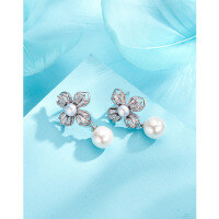 wholesale S925 Sterling Silver Pearl Stud Earrings for Women, Minimalist Niche Design, Elegant Shell Pearl Flower, High-End Fashion Jewelry-Shell Pearl Earrings-with Plastic Earplugs>925 Silver