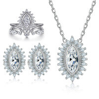 wholesale S925 Sterling Silver Sunflower Earrings Crown Ring Jewelry Set Three-Piece High-End Sense-Ring TL-498 + Earrings TLED144 + Necklace TLXL181  US Size 6#