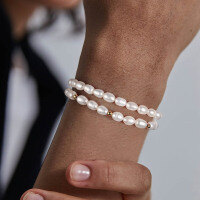 wholesale New minimalist beaded freshwater pearl elastic bracelet, unisex fashion accessory, wholesale versatile beaded bracelet-925 sterling silver plated with 18K gold + 5-6mm natural freshwater pearls, approximate weight: 16.31g 925 silver