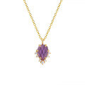 wholesale S925 Sterling Silver Gold-Plated New Pendant Necklace Choker Set with Natural Amethyst Rose-Cut Teardrop-0-5