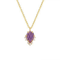 wholesale S925 Sterling Silver Gold-Plated New Pendant Necklace Choker Set with Natural Amethyst Rose-Cut Teardrop-Amethyst Drop Necklace>925 Silver