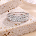 wholesale S925 Sterling Silver Plated with 18K Gold Three-Row Diamond Ring Luxuriously Set with Moissanite Ladies' Ring-0-1