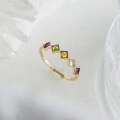 wholesale S925 silver gold-plated Japanese geometric rainbow gemstone ring for women, niche ins light luxury princess, available for wholesale-0-1