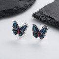 wholesale S925 sterling silver colorful enamel butterfly ear clips, elegant, luxurious, artistic, vintage, ethnic-style earrings for women-0-0
