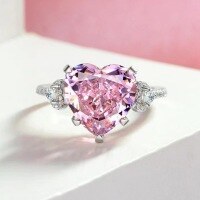 wholesale S925 Silver Heart-Shaped High-Carbon Powder Ring with Simulated Diamond Accents and Pink Diamond Group Setting-R194 Pink Diamond No. 9