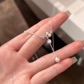 wholesale S925 Sterling Silver Wheat Ear Pearl Zirconia Tassel Necklace, Exquisite Niche Collarbone Chain, Versatile Sweet and Gentle Women's-0-1