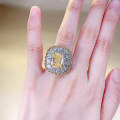 wholesale S925 silver with imported high-carbon diamond, Zhuozhifang new 10*12mm yellow diamond ice flower cut women's ring-0-3