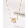 wholesale S925 Sterling Silver Diamond-Studded Sugar Cube Necklace for Women, Versatile Minimalist Luxury Pendant Collarbone Chain, High-End Valentine's Day Gift-0-1