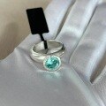 wholesale S925 Sterling Silver Hemisphere Mint Green Diamond Ring for Women, Handmade Hammered Texture Small Batch Design High-End Paraiba Diamond Ring-0-3