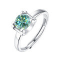 wholesale S925 Silver Adjustable Green Moissanite 1 Carat Bullhead Setting Ring with GRA Certificate-0-0