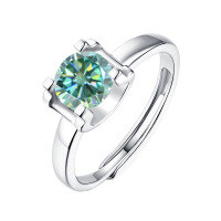 wholesale S925 Silver Adjustable Green Moissanite 1 Carat Bullhead Setting Ring with GRA Certificate-carat Moissanite green diamond (adjustable opening)
