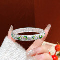 wholesale 999 Sterling Silver Antique Sand Enamel Floral Bamboo Bangle, New Retro Style Mother's Bracelet Gift-0-2