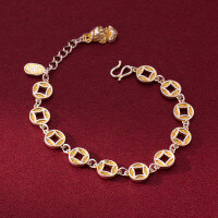 wholesale 999 Silver Literary Retro Style Exquisite Gold-Plated Pi Xiu Coin Wealth-Attracting and Fortune-Blessing Bracelet S7810-Pure Silver 999 Bracelet Pure Silver