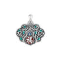 wholesale S990 silver enamel drip glaze lotus flower "Fu" character peace and good luck pendant Chinese style trendy DIY free matching-0-4