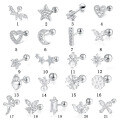 wholesale S925 Sterling Silver European and American Piercing Threaded Ear Stud Single Small Ear Cartilage Stud Personalized Unisex Zircon Earrings in Various Shapes-0-6