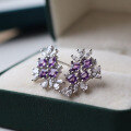 wholesale S925 silver embedded natural French-style elegant lady amethyst crystal earrings with pure crystal for women-0-0