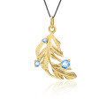 wholesale S925 Silver Designer High-End Gemstone Pendant, Unique Feather Design with Natural Topaz Necklace-0-0
