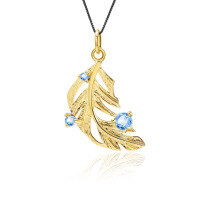 wholesale S925 Silver Designer High-End Gemstone Pendant, Unique Feather Design with Natural Topaz Necklace-Natural amethyst pendant (with silver chain)