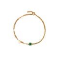 wholesale S925 Sterling Silver Red Elk Bracelet with Pearl and Green Square Zirconia, Japanese Minimalist Style Personalized Women's Accessory-0-4