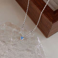 wholesale S925 Sterling Silver with Blue Zircon Heart Necklace for Women, Minimalist and Elegant, Versatile Small Silver Bead Collarbone Chain-0-1