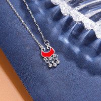 wholesale S925 Sterling Silver Double-sided Auspicious Cloud Longevity Lock Epoxy Pendant Necklace, Lucky and Elegant New Year Minimalist Collarbone Chain-Double-sided black and red longevity lock (labor price, silver not included)  925 silver