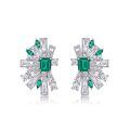 wholesale S925 Sterling Silver Geometric Half-Fan Vintage Cultured Emerald Premium Ear Studs Euro-American Luxury-0-4