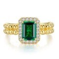 wholesale S925 Sterling Silver New 2ct Simulated Emerald Ring with High Carbon Diamond, Unique Design-0-5
