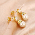 wholesale 925 Sterling Silver New Chinese Style Gold Natural Freshwater Pearl Earrings, Gourd Earrings for Women, Exquisitely Selected Accessories Wholesale-0-2