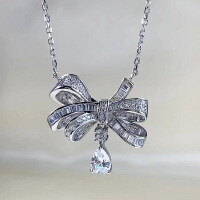 wholesale S925 Silver Bow Necklace with Pendant, Zhuo Zhifan Jewelry New Light Luxury Fashion European and American Women's Hot Seller-N309 Bow Necklace 925 Silver