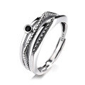 wholesale S925 Sterling Silver Korean Dongdaemun Fashion Trend New Multi-Layer Black Spinel Open Adjustable Ring for Women-0-4