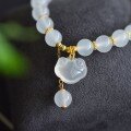 wholesale Gold-plated 925 Silver New Chinese Style 'Fu' Character Hand-woven Ice Jadeite Ruyi Lock Bracelet with White Agate Beads-0-1