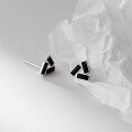 wholesale S925 silver geometric rectangular earrings for women, Korean-style minimalist black triangle earrings G7024-0-1