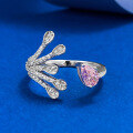wholesale 925 Silver Mu Jing New Model INS Sweet Style 4*6 Padparadscha Pink Diamond Teardrop Open Ring-0-0