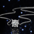 Sterling Silver Natural Blue Topaz Moissanite Necklace Pendant-0-1