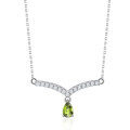wholesale S925 Sterling Silver Fashion V-Shape Colored Gemstone Jewelry Set with Natural Peridot Garnet and Sapphire Ring and Necklace Set-0-5