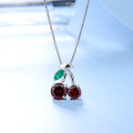 wholesale S925 Sterling Silver Small Fresh Sweet Cherry Earrings and Necklace Set Inlaid with Natural Tourmaline and Garnet Jewelry-0-1