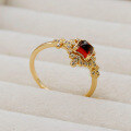 wholesale Metal: S925 Silver Plated 14k Gold Japanese Retro Style Red Garnet and White Zircon Ring-0-1