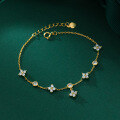 wholesale S925 Sterling Silver Inlaid with Zircon Four-Leaf Flower Bracelet, Fresh and Floral Hand Jewelry S5798-0-2