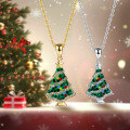 wholesale 925 Sterling Silver Colored Zircon Christmas Tree Necklace for Women, Ins Cross-border Christmas Atmosphere Winter Sweater Chain-0-1