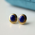 wholesale Metal material first, natural lapis lazuli stud earrings with niche design, versatile and smooth-textured lapis cabochon ear accessories for wholesale-0-0