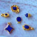 wholesale Gold-plated S925 Silver Inlaid Natural Lapis Lazuli Pendant Accessories for DIY Bracelet Necklace Hanging Ornament Handmade Cord Accessories-0-1